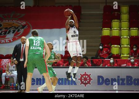 ©PHOTOPQR/NICE MATIN/ SEBASTIEN BOTELLA Finale aller de l'Eurocoupé de basket-Ball, la Roca Team de Monaco bat le Unics Kazan à la salle Gaston Médecin de Monaco (89-87) le mardi 27 avril 2021. FRANKREICH MONACO EUROCUP BASKETBALL MONACO GEGEN UNICS Stockfoto