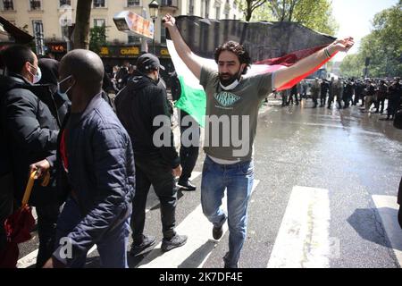 ©PHOTOPQR/LE PARISIEN/Olivier Arandel ; Paris ; 15/05/2021 ; Paris, Boulevard de Barbes Manifestation interdite pour la Palestine - Paris Organisatoren von pro-Palästina Demo Gelübde, trotz Ban fahren Mai 15 2021 Stockfoto