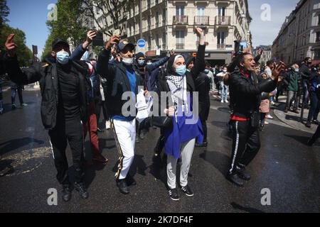 ©PHOTOPQR/LE PARISIEN/Olivier Arandel ; Paris ; 15/05/2021 ; Paris, Boulevard de Barbes Manifestation interdite pour la Palestine - Paris Organisatoren von pro-Palästina Demo Gelübde, trotz Ban fahren Mai 15 2021 Stockfoto