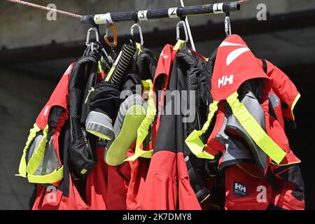 ©PHOTOPQR/OUEST FRANCE/Thomas Byregardis / Ouest-France ; Lorient ; 27/05/2021 ; Lorient, la base. Das Ocean Race Europe. Ambiance Ponton Thomas Byregardis / Ouest-France Stockfoto