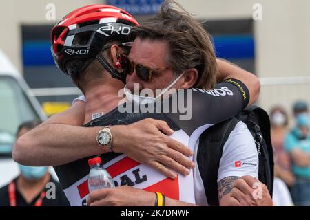 ©PHOTOPQR/LA MONTAGNE/Thierry LINDAUER ; ; 30/05/2021 ; cyclisme criterium du dauphine, VAN MOER BRENT, issoire du 30 Mai 2021, Foto thierry Lindauer der erste Schritt der 73. Ausgabe des Criterium du Dauphine Radrennen , 182km zwischen Issoire und Issoire am Mai 30 , 2021 . Stockfoto