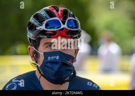 ©PHOTOPQR/LA MONTAGNE/Thierry LINDAUER ; ; 30/05/2021 ; cyclisme criterium du dauphine, THOMAS Geraint, issoire du 30 Mai 2021, Foto thierry Lindauer der erste Schritt von der 73. Ausgabe des Criterium du Dauphine Radrennen , 182km zwischen Issoire und Issoire am Mai 30 , 2021 . Stockfoto