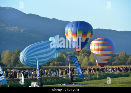 ©ALLILI MOURAD/MAXPPP - Saint Hilaire du Touvet Isere le 23/09/2018 : Le celebre evenement sportif eyrien de l'Isere a Saint Hilaire du Touvet - Luftballons. Stockfoto