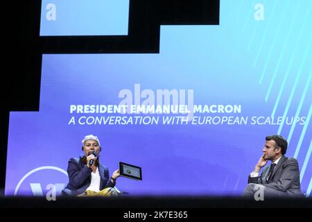 @ Pool/Stephane Lemouton/Maxppp, Frankreich, Paris, 2021/06/16 Le président de la République française, Emmanuel Macron se rend à la 5ème édition de Viva Technology au Paris Expo Porte de Versailles à Paris, Frankreich, le 16 juin 2021. © Stéphane Lemouton der französische Präsident Emmanuel Macron bei der Viva Technology auf der Expo Porte de Versailles in Paris, Frankreich, am 16. Juni 2021. Stockfoto