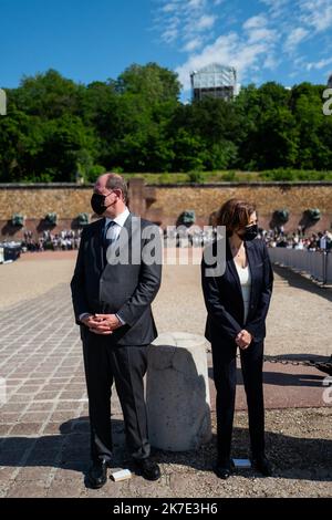 @ Pool/ Romain Gaillard/Maxppp, France, Suresnes, 2021/06/18 Jean Castex, Florence Parly Ceremonie du 81eme anniversaire de l'Appel du 18 juin 1940 au Memorial de la France combattante, au Mont Valerien Paris, Frankreich, 18. 2021. juni Zeremonie zum 81.. Jahrestag des De Gaulle-Appells vom 18. Juni, 1940 am Denkmal des Kämpfers Frankreich, auf dem Mont Valerien. Emmanuel Macron Stockfoto