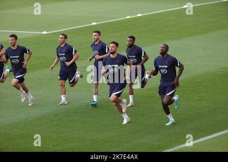 ©PHOTOPQR/LE PARISIEN/Olivier Arandel ; Budapest ; Budapest (Hongrie) Dimanche 20 juin 2021 Fußball Euro 2020 (2021) Entraînement Stade Nandor Euro 2020 Fuß Stade Entrainement - Frankreich Nationalmannschaft des Fußballs beim Training während Euro2020 Wettbewerb, am 20. 2021. juni Stockfoto