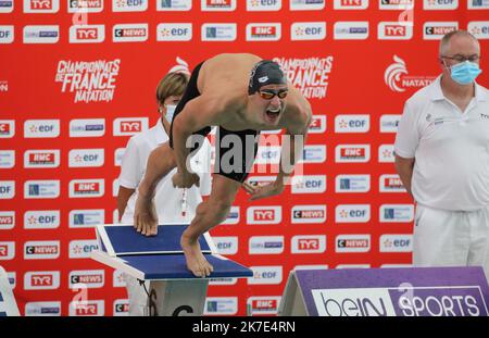 ©PHOTOPQR/LE COURRIER PICARD/HASLIN ; Chartres ; 16/06/2021 ; 16/06/21 Championnat de France de natation Grand Bassin à Chartres Theo Bussiere (CN Marseille) 50m brasse Foto Fred HASLIN - Französische Schwimmmeisterschaft Stockfoto