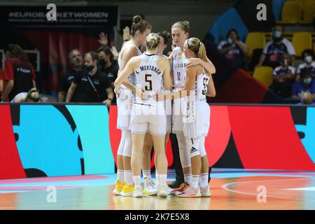 ©Laurent Lairys/MAXPPP - Team Belgien während des FIBA Women's EuroBasket 2021, Viertelfinale-Basketballspiels zwischen Belgien und Russland am 23. Juni 2021 bei Rhenus Sport in Straßburg, Frankreich - Foto Laurent Lairys / MAXPPP Stockfoto