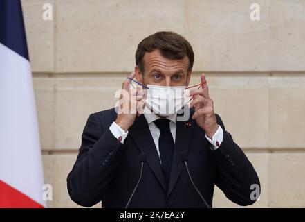 ©PHOTOPQR/LE PARISIEN/Delphine Goldsztejn ; Paris ; 05/07/2021 ; Covid-19 Emmanuel Macron Ruhestand Sohn Masque de Protection contre le covid-19 Le 05/07/2021 Foto : Delphine Goldsztejn - Paris , Frankreich , juli 5. 2021 italienischen Präsidenten SergioMattarella trifft Französisch Präsident EmmanuelMacron Stockfoto