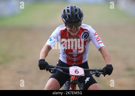 ©Pierre Teyssot/MAXPPP ; UCI 2021 Mountainbike Cross Country World Championships in Commezzadura am 28. August 2021. Women Olympic, i (SUI) Â© Pierre Teyssot / Maxppp Stockfoto