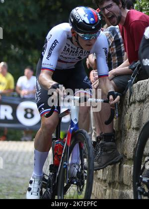 ©Laurent Lairys/MAXPPP - Matej Mohoric aus Barhain - siegreich bei der Benelux Tour 2021, Etappe 7, Namur - Geraardsbergen, Grammont (180,9 km) am 5. September 2021 in Geraardsbergen, Grammont, Belgien - Foto Laurent Lairys / MAXPPP Stockfoto