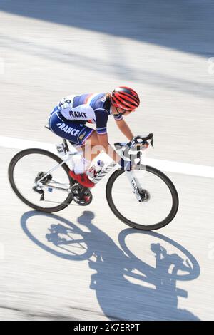 ©Pierre Teyssot/MAXPPP ; 2021 UEC Road Cycling European Championships. Trient, Italien am 11. September 2021. Elite Women Road Race, Gladys VERHULST (FRA). â© Pierre Teyssot/Maxppp Stockfoto