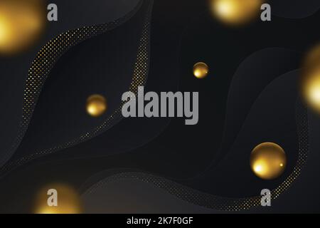 Verlauf schwarzer Hintergrund mit goldenen Kugeln Vektor-Design-Illustration Stock Vektor