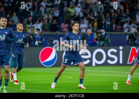 ©Denis TRASFI/MAXPPP - (C) Denis TRASFI/MAXPPP - à Boulogne-Billancourt au Parc des Princes le 28-09-2021 - UEFA Ligue des Champions, Phase de Groupe - Paris Saint Germain - Manchester United - Marquinhos Stockfoto