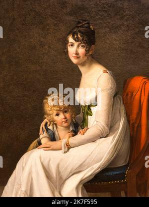 ©Active Museu/MAXPPP - ActiveMuseum 0000726.jpg / Madame Philippe Panon Desbassayns de Richemont, 1802 - Marie-Guillemine Benoist 1802 - / Marie Guillelmine Benoist / Peinture Active Museum / Le Pictorium Armband, Stuhl, Kind, Kleid, Familienportrait, Mutter, Neoklassizismus, Porträt, Sohn, vertikal, Frau, Madame Philippe Panon Desbassayns de Richemont, 19. Jahrhundert, Marie Guillelmine Benoist, Malerei, Stockfoto