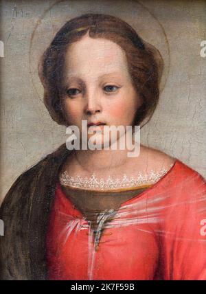 ©Active Museu/MAXPPP - ActiveMuseum 0000740.jpg / Portrait de la Vierge, 1506 - Franciabigio - Kopf der Madonna 1506 - / Franciabigio / Peinture Active Museum / Le Pictorium Aureola (Religion) ,Katholisch (Adj und Substantiv) ,Katholizismus ,Christentum ,Florentiner Schule ,Nonne ,Portrait ,Religion ,Religiös ,Vertikal ,Frau ,Junge Frau ,Maria (Mutter von Jesus) ,16. Jahrhundert ,Franciabigio ,Malerei , Stockfoto