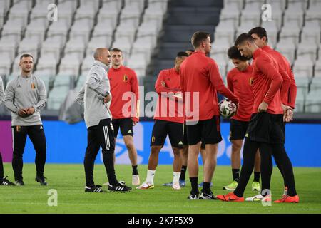 ©PHOTOPQR/LE PARISIEN/Arnaud Journois ; TURIN 06/10/2021 FUSSBALL. LIGUE DES NATIONS. ENTRAINEMENT DE LA BELGIQUE, RED DEVILS, A LA VEILLE DE LA DEMI FINALE CONTRE LA -FRANCE Training Session der belgischen Fußballnationalmannschaft Red Devils, in Turin, Italien, am Mittwoch, 06. Oktober 2021. Das Team bereitet sich auf das Halbfinale der Nations League am Donnerstag gegen Frankreich vor. Stockfoto