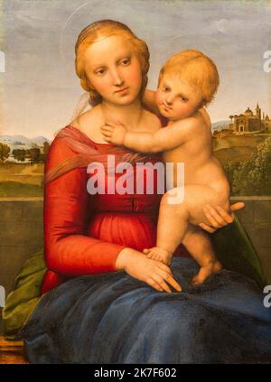 ©Active Museu/MAXPPP - ActiveMuseum 0001009.jpg / La Petite Madonne de Cowper, 1505 - Raphael - The Small Cowper Madonna 1505 - / Raphael / Peinture Active Museum / Le Pictorium Aureola (Religion) ,Baby ,Katholische Religion ,Kind ,Wolkenverhangener Himmel ,hohe Renaissance ,Madonna ,Vertikale ,Jungfrau und Kind ,Frau ,Jesus Christus ,Maria (Mutter von Jesus) ,16. Jahrhundert ,Raphael ,Malerei , Stockfoto