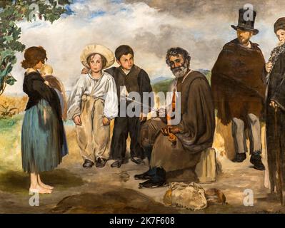 ©Active Museu/MAXPPP - ActiveMuseum 0001044.jpg / Le Vieux Musicien, 1862 - Edouard Manet - The Old Musician 1862 - / Edouard Manet / Peinture Active Museum / Le Pictorium Bart, Junge, Kind, wolkiger Himmel, Puppe, Mädchen, Hut, Horizontal, Impressionismus, Mann, Musik, Musiker, Natur, Alter, Alter Mann, Sitzen (zu sein) ,Baum, Violine, Frau, 19. Jahrhundert, Edouard Manet, Malerei, Stockfoto