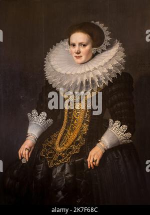 ©Active Museu/MAXPPP - ActiveMuseum 0001354.jpg / Portrait de Femme, 1625 - Michiel Jansz van Miereveld 1625 - / Michiel Jansz van Mierevelt / Peinture Active Museum / Le Pictorium Kleid, Niederländisch, Spitze, Porträt, Renaissance, Ruff, Vertikal, Frau, 17. Jahrhundert, Michiel Jansz van Mierevelt, Malerei, Stockfoto