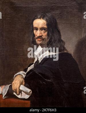 ©Active Museu/MAXPPP - ActiveMuseum 0001578.jpg / Autoportrait, Vers 1650 - Jacques Stella 1650 - / Jacques Stella / Peinture Active Museum / Le Pictorium Bart, Klassizismus, Brief, Langhaar, Mann, Schnurrbart, Selbstporträt, Hemd, Vertikal, 17. Jahrhundert, Jacques Stella, Malerei, Stockfoto