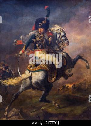 ©Active Museu/MAXPPP - ActiveMuseum 0002276.jpg / Officier de Chasseurs a cheval de la Garde imperiale Chargeant 1812 - / Theodore Gericault / Peinture Active Museum / Le Pictorium Figurative Malerei, formelle (zeremonielle) Kleidung, Kopfstück (Hut), Jäger, kaiserliche Wache, Pferd, Offizier, Schwert, Vertikal, 19. Jahrhundert, Theodore Gericault, Malerei, Stockfoto