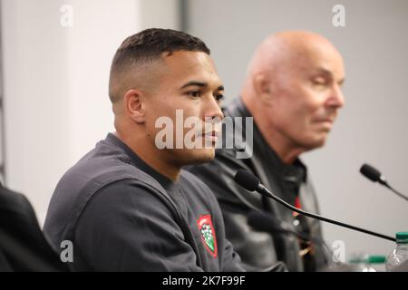 ©PHOTOPQR/NICE MATIN/Luc Boutria ; ; 15/10/2021 ; TOULON RUGBY RCT Conference et presentation du joueur CHESLIN COLBE - RUGBY RCT Conference and presentation of Player Cheslin Colbe. Stockfoto