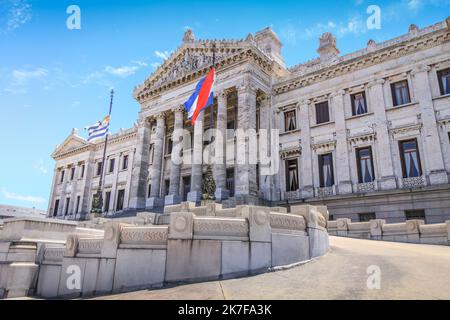 Parlament von Uruguay und nationale Flagge , Montevideo, Südamerika Stockfoto