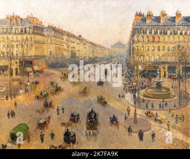 ©Active Museu/MAXPPP - ActiveMuseum 0003214.jpg / L'Avenue de l'Opera ou Place du Theatre Francais 1898 - / Camille Pissarro / Peinture Active Museum / Le Pictorium Appartementgebäude, Avenue, Wohnblock, Brasserie (Restaurant), wolkiger Himmel, Beton, Menschenmenge, tägliche Szene ,Brunnen ,Französisch ,Historisches Denkmal ,Horizontal ,Pferdekutsche ,Pferde ,Palais Garnier ,Fußgängerzone ,Sehenswürdigkeit ,Straße ,Baumreihe ,Platz ,Straße ,Theater (Ort) ,Tourist ,Handel ,Städtische Szene ,1. Bezirk (Paris) ,Avenue de l'Opera ,Europa ,Frankreich ,Ile-de-France (Region) ,Paris ,Paris 1. Bezirk Stockfoto