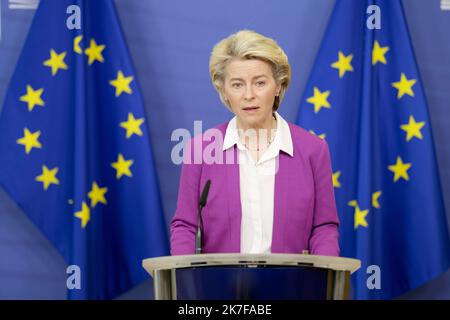 ©Nicolas Landemard / Le Pictorium/MAXPPP - La cheffe de la commission europeenne, Ursula von der Leyen, donnait une Conference de Presse ce jour, a propos des Exportations de Vaccins dans le Plan de lutte contre le COVID. Stockfoto