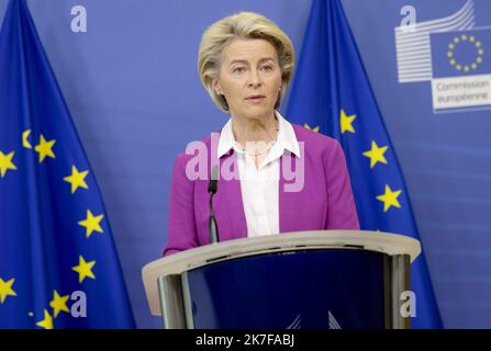 ©Nicolas Landemard / Le Pictorium/MAXPPP - La cheffe de la commission europeenne, Ursula von der Leyen, donnait une Conference de Presse ce jour, a propos des Exportations de Vaccins dans le Plan de lutte contre le COVID. Stockfoto