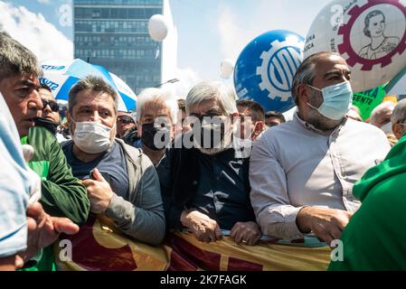 ©Alejo Manuel Avila/ Le Pictorium/MAXPPP - La CGT (Confederation generale du travail) A occupe le Monument au travail pour commandorer la Journee de la loyaute au General Peron. Stockfoto