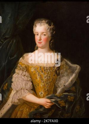 ©Active Museu/MAXPPP - ActiveMuseum 0005736.jpg / Marie Leszczynska, reine de France, epouse de Louis XV. Portrait offert en cadeau a l'abbe de Saint-Hubert-en Ardenne 1703 - / Alexis-Simon Belle / Peinture Active Museum / Le Pictorium 1 Person ,Attribut ,Schwarzer Hintergrund ,Kleidung ,Drape ,Kleid ,Fleur-de-LIS ,Historischer Charakter ,Geschichte ,Königtum ,Spitze ,Marie Leszczynska ,Outfit ,Portrait ,Pose Königin von Frankreich ,Vertikale Simon Belle ,Frau ,Gelb ,18. Jahrhundert ,Alexis-Simon Belle ,Malen , Stockfoto