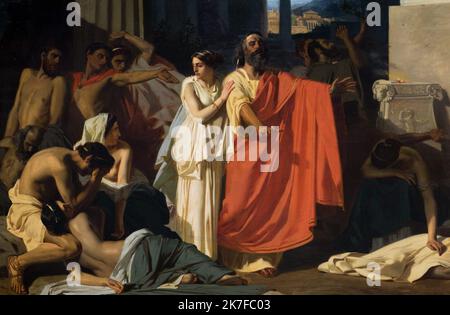 ©Active Museu/MAXPPP - ActiveMuseum 0005913.jpg / Oedipe et Antigone s'exilant de Thebes (ayant gagner le Grand prix de Rome) 1843 - / Eugene-Ernest Hillemacher / Peinture Active Museum / Le Pictorium Antigone ,tot ,Abfahrt ,Horizontal ,Männer ,Ödipus ,Tempel (Monument) ,Frauen ,Afrika ,Ägypten ,Naher Osten ,Nordafrika ,Theben (ägypten) ,19. Jahrhundert ,Eugene-Ernest Hillemacher ,Malerei , Stockfoto