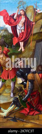 ©Active Museu/MAXPPP - ActiveMuseum 0006066.jpg / La Resurrection du Christ / Anonyme / Peinture Active Museum / Le Pictorium Armor, schlafend, Kap, Kreuz, Wache, Jesus Christus, Panorama, Rot, Auferstehung (), Felsen, Grab, Vertikal, XV. Jahrhundert, Anonym, Malerei, Stockfoto