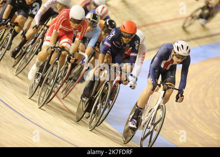 ©PHOTOPQR/LE COURRIER PICARD/HASLIN ; Roubaix ; 23/10/2021 ; 23/10/21 Championnats du monde cyclisme sur Piste velodrome Jean Stablinski de Roubaix Epeuve de l'Elimination de l'omnium Donavan GRONDIN (FRA) Foto Fred HASLIN TRACK CYCLING ROUBAIX WORLD CHAMPIONSHIPS Stockfoto