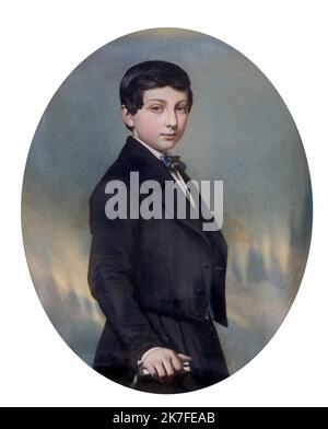 ©Active Museu/MAXPPP - ActiveMuseum 0006608.jpg / Portrait d'Edouard Andre enfant 1849 - / Franz-Xavier Winterhalter / Peinture Active Museum / Le Pictorium Akademische Kunst, Aurora, Buch, Bow Tie, Close-Medium Shot, Zeitraum Kostüme, drei Viertel Profil, Vertikal, Junge, Edouard Andre, 19. Jahrhundert, Franz-Xavier Winterhalter, Malerei, Stockfoto