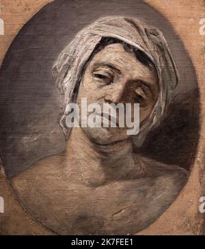 ©Active Museu/MAXPPP - ActiveMuseum 0006746.jpg / Marat assasine Copie ancienne, en sens inverse, d'un Dessin de David Conserve au musee de Versailles. / Anonyme / Peinture Active Museum / Le Pictorium Kopf nach vorne gebogen, Porträt, Turban, Vertikal, Windmühle Segel, Jean-Paul Marat, 18. Jahrhundert, Anonym, Malerei, Stockfoto