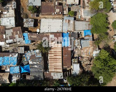 ©Nicolas Remene / Le Pictorium/MAXPPP - Vue eyrienne de l'Urbanisation d'un quartier de Bamako au Mali le 3 novembre 2021. Stockfoto