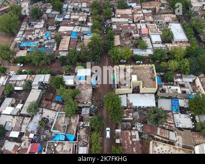 ©Nicolas Remene / Le Pictorium/MAXPPP - Vue eyrienne de l'Urbanisation d'un quartier de Bamako au Mali le 23 octobre 2021. Stockfoto