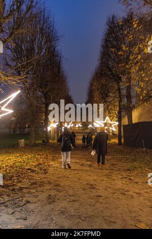©Maryne Djouri / Le Pictorium/MAXPPP - Maryne Djouri / Le Pictorium - 25/11/2021 - Frankreich / Ile-de-France / Ile-de-France - 'Les arbres etoiles'. Les eclairages de Noel dans le domaine national de Saint-Cloud dans les Hauts de seine pour 'Lumiere en seine'. / 25/11/2021 - Frankreich / Ile-de-France (Region) / Ile-de-France (Region) - 'Sternenbäume'. Weihnachtslichter im Nationalbereich von Saint-Cloud in der Hauts de seine für „Lumiere en seine“. Stockfoto