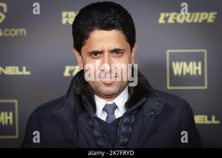 ©PHOTOPQR/LE PARISIEN/Fred Dugit ; Paris ; 29/11/2021 ; Sport Théâtre du Chatelet (Paris 1er), le 29 novembre 2021 Cérémonie du Ballon d'Or Nasser al-Khelaïfi Photo LP / Fred Dugit Stockfoto