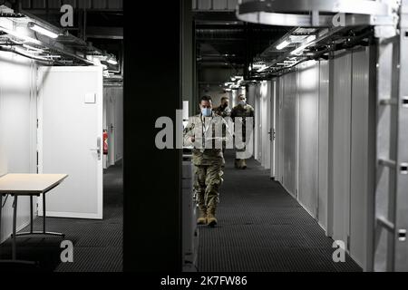 ©PHOTOPQR/LE PROGRES/Joël PHILIPPON - Poleymieux-au-Mont-d'Or 03/12/2021 - CAPCO. Base Aérienne Mt Verdun. Lyon 3. Dezember 2021 - war Room du CAPCO. Centre air de planification et de conduite des opérations, NRF Force de réaction rapide de l'OTAN. Exerceice d'évaluation standhaft Jackal de la capacité de conduite des opérations aériennes du FRA JFAC au sein d'une opération interarmées de l'OTAN. Basis Aérienne 942 Lyon Mont-Verdun. - Luftwaffenstützpunkt Mt Verdun. Lyon 3. Dezember 2021 -CAPCO war Room. Air Planning and Operations Center, NRF NATO Rapid Reaction Force Stockfoto