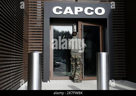 ©PHOTOPQR/LE PROGRES/Joël PHILIPPON - Poleymieux-au-Mont-d'Or 03/12/2021 - CAPCO. Base Aérienne Mt Verdun. Lyon 3. Dezember 2021 - war Room du CAPCO. Centre air de planification et de conduite des opérations, NRF Force de réaction rapide de l'OTAN. Exerceice d'évaluation standhaft Jackal de la capacité de conduite des opérations aériennes du FRA JFAC au sein d'une opération interarmées de l'OTAN. Basis Aérienne 942 Lyon Mont-Verdun. - Luftwaffenstützpunkt Mt Verdun. Lyon 3. Dezember 2021 -CAPCO war Room. Air Planning and Operations Center, NRF NATO Rapid Reaction Force Stockfoto