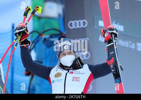 ©Pierre Teyssot/MAXPPP ; Audi FIS Ski World Cup Damen Riesenslalom am Kronplatz, Italien am 25. Januar 2022. Letzte Damen Ski Alpin Damen GS vor den Olympischen Winterspielen 2022 in Peking. Stockfoto