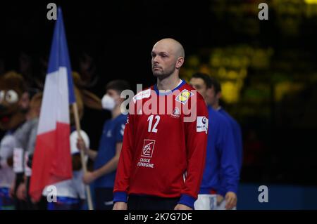 ©Laurent Lairys/MAXPPP - Vincent Gérard aus Frankreich während der EHF Euro 2022, Halbfinale des Handballspiels zwischen Frankreich und Schweden am 28. Januar 2022 in der Budapester Multifunktionsarena in Budapest, Ungarn - Foto Laurent Lairys / MAXPPP Stockfoto