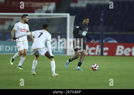 ©Sebastien Muylaert/MAXPPP - Presnel Kimpembe von Paris Saint-Germain während des französischen Cup-Spiels zwischen Paris Saint Germain und OGC Nice in Paris, Frankreich. 31.01.2022 Stockfoto