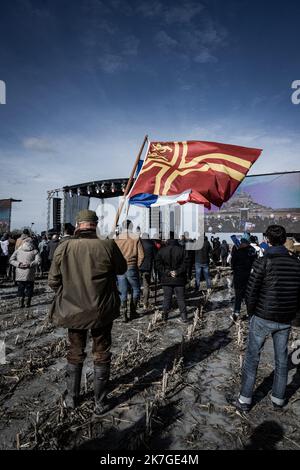 ©Nicolas Cleuet / Le Pictorium/MAXPPP - Mont Saint Michel 19/02/2022 Nicolas Cleuet / Le Pictorium - 19/2/2022 - Frankreich / Normandie / Mont Saint Michel - Meeting d'Eric Zemmour au Mt St Michel, Presidentielle 2022, 19 02 2022. / 19/2/2022 - Frankreich / Normandie / Saint Michael's Mont - Eric Zemmour trifft sich am Mt St. Michel, Presidentielle 2022, 19 02 2022. Stockfoto