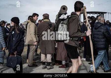 ©Nicolas Cleuet / Le Pictorium/MAXPPP - Mont Saint Michel 19/02/2022 Nicolas Cleuet / Le Pictorium - 19/2/2022 - Frankreich / Normandie / Mont Saint Michel - Meeting d'Eric Zemmour au Mt St Michel, Presidentielle 2022, 19 02 2022. / 19/2/2022 - Frankreich / Normandie / Saint Michael's Mont - Eric Zemmour trifft sich am Mt St. Michel, Presidentielle 2022, 19 02 2022. Stockfoto