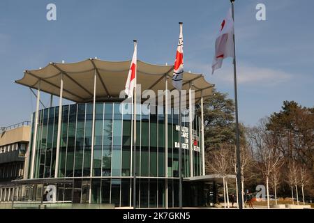 ©Francois Glories/MAXPPP - 07/03/2022 das Internationale Komitee vom Roten Kreuz (IKRK) hat seinen Sitz in Genf. Das 1863 gegründete IKRK ist der Ursprung der Genfer Konventionen und der Internationalen Rotkreuz- und Rothalbmondbewegung. Schweiz Genf, März 07 2022. Stockfoto